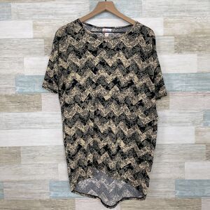 LuLaRoe Irma High Low Tunic Top Black Yellow Floral Chevron Oversized Womens XXS